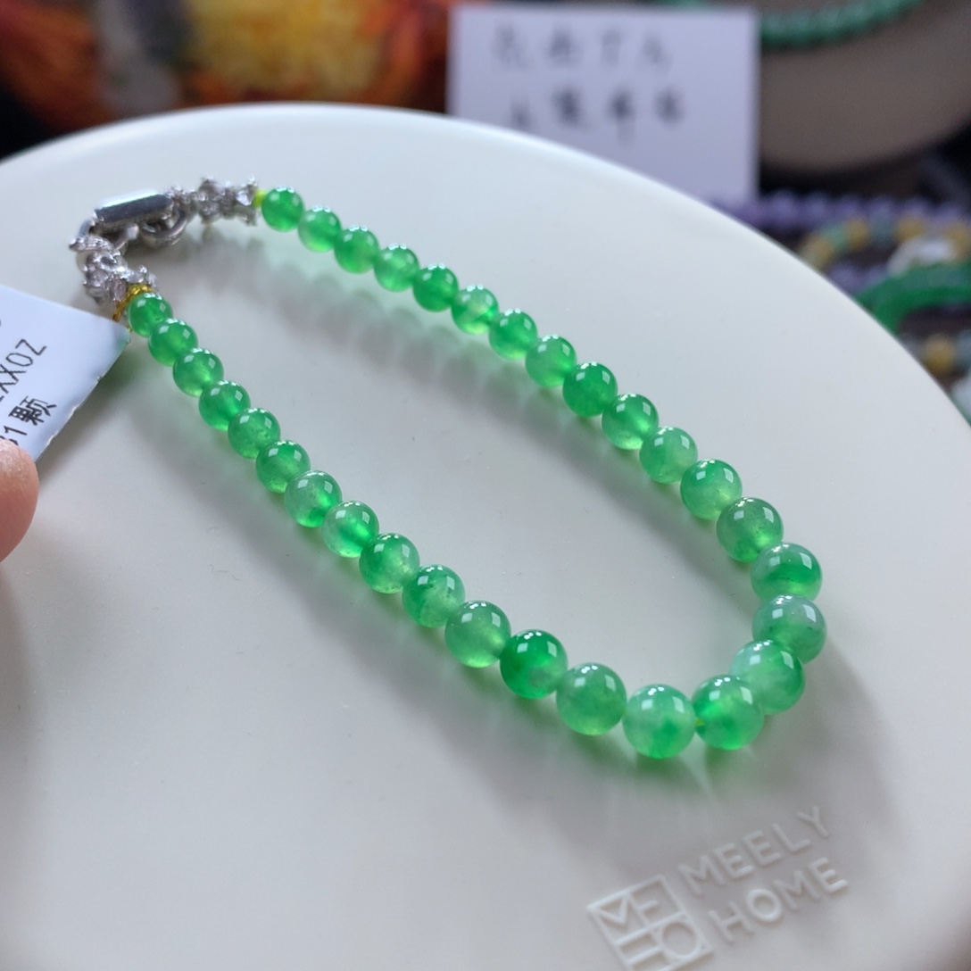 翡翠手链未镶嵌强推！冰种甜绿手链 卡4~5.5