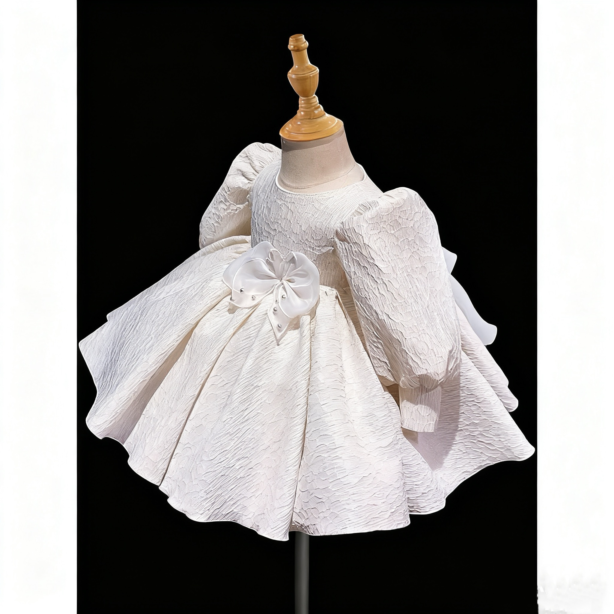 【送发夹】现货款女童连衣裙宝宝周岁生日蓬蓬公主裙白色婚纱泡泡袖