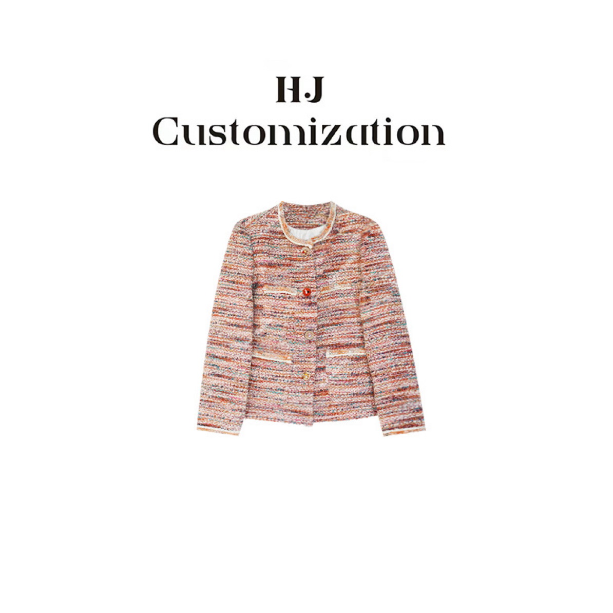 【郝洁】“鎏彩华锦”气质优雅彩虹粗花重工编织羽绒小香风外套5785