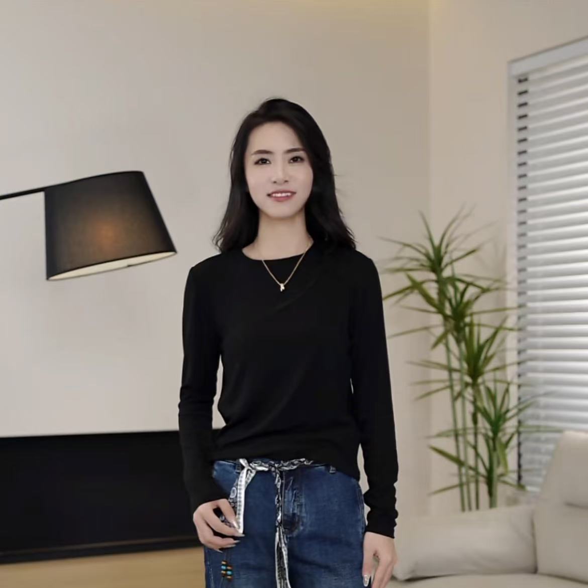 2025修身长袖圆领女秋上衣透气打底衫/内搭显瘦/舒适随意9909