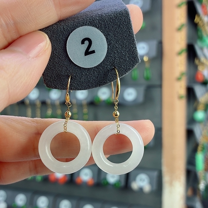 和田玉18K金镶嵌耳饰