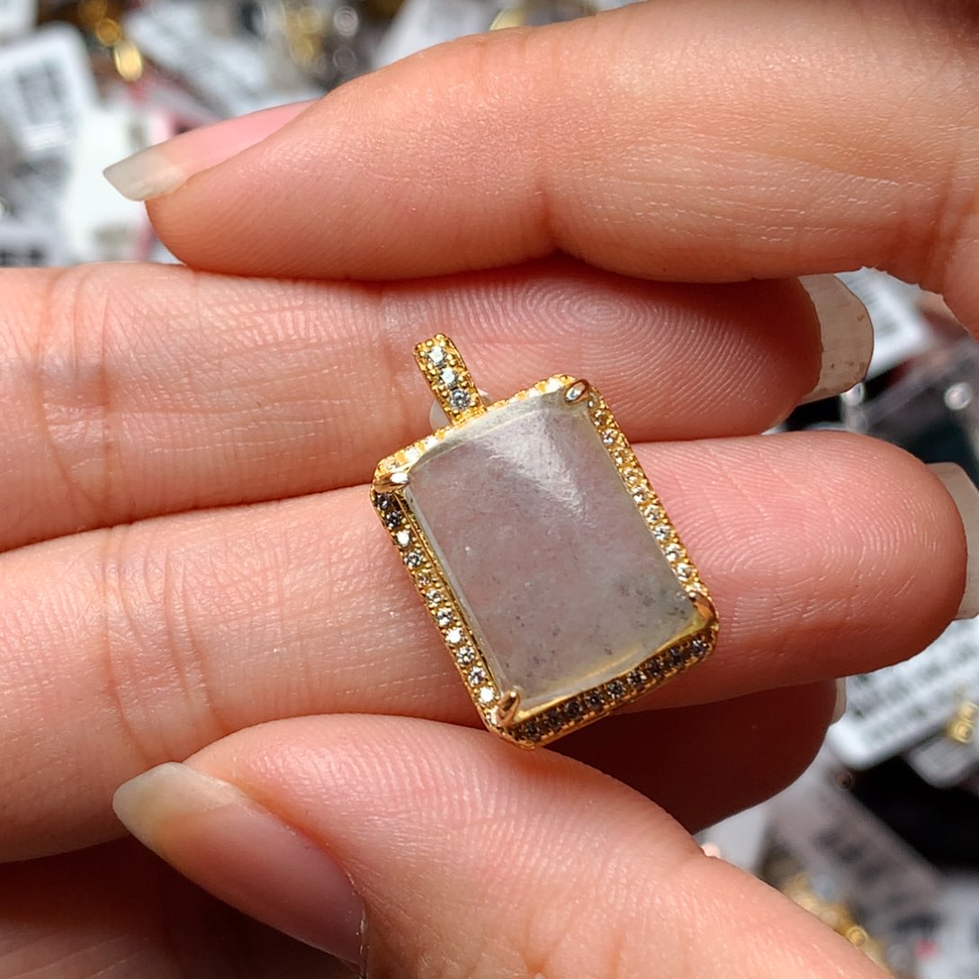 翡翠戒指银S925镶嵌天然翡翠吊坠