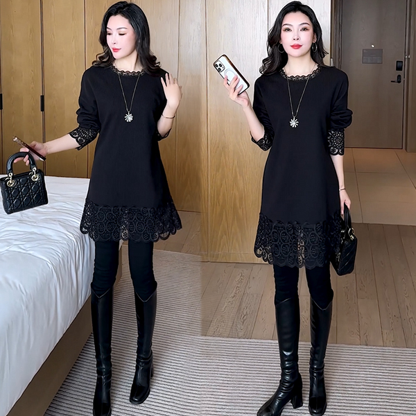 长袖秋冬季打底衫拼接百搭时尚气质大码洋气上衣宽松412