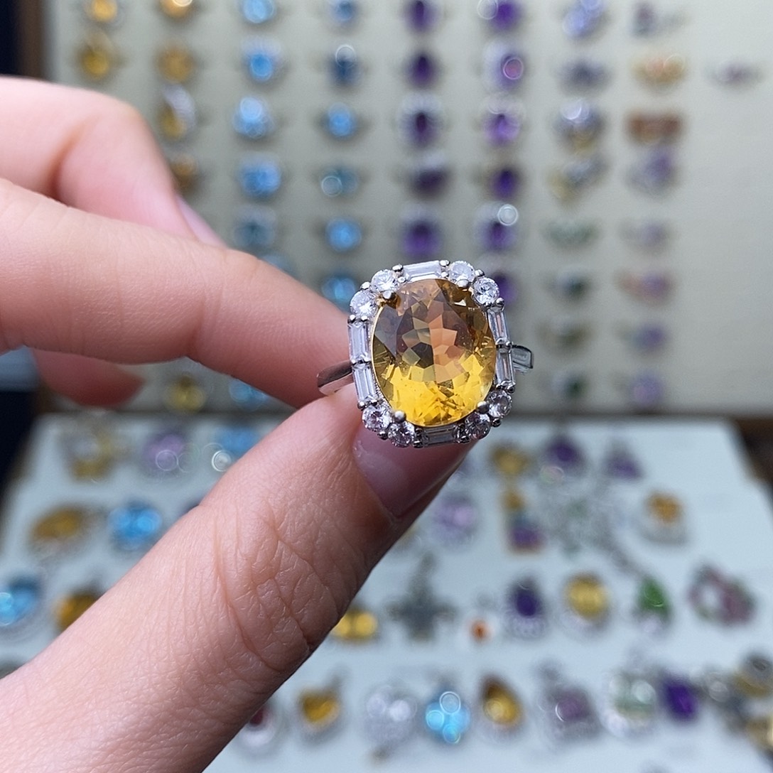 黄晶戒指银S925镶嵌（需要证书备注）