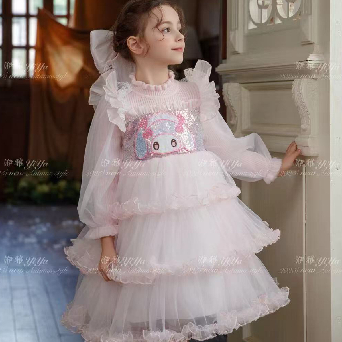 美乐蒂带大头纱女童洛丽塔毛衣公主蓬蓬生日礼服蛋糕洛丽塔