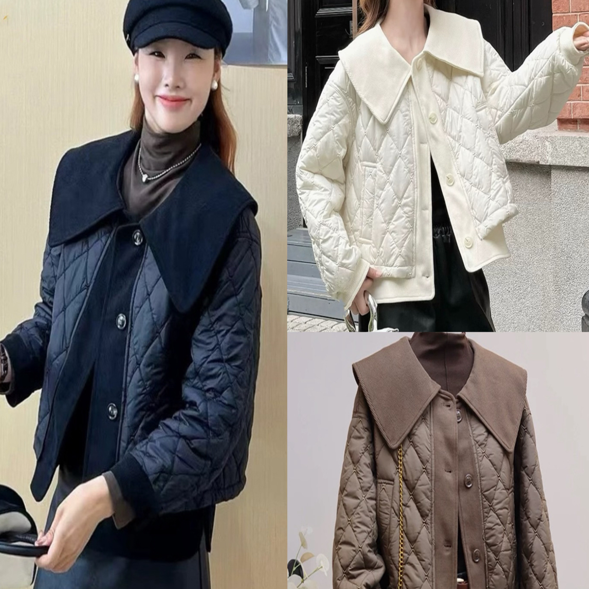 高品质翻领刺绣轻薄棉服外套