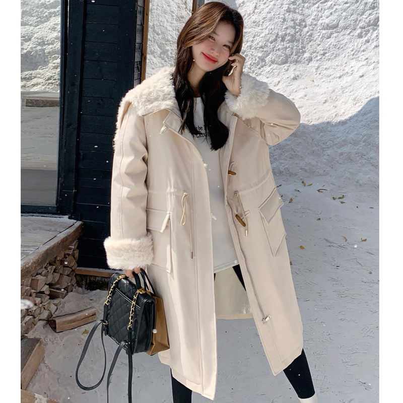 【25174】羊卷毛领斗篷中长款派克服休闲宽松保暖外套女