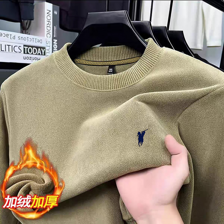 【专柜品质】奥粒绒男士秋冬季刺绣卫衣品质男装双面冬季保暖打底衫