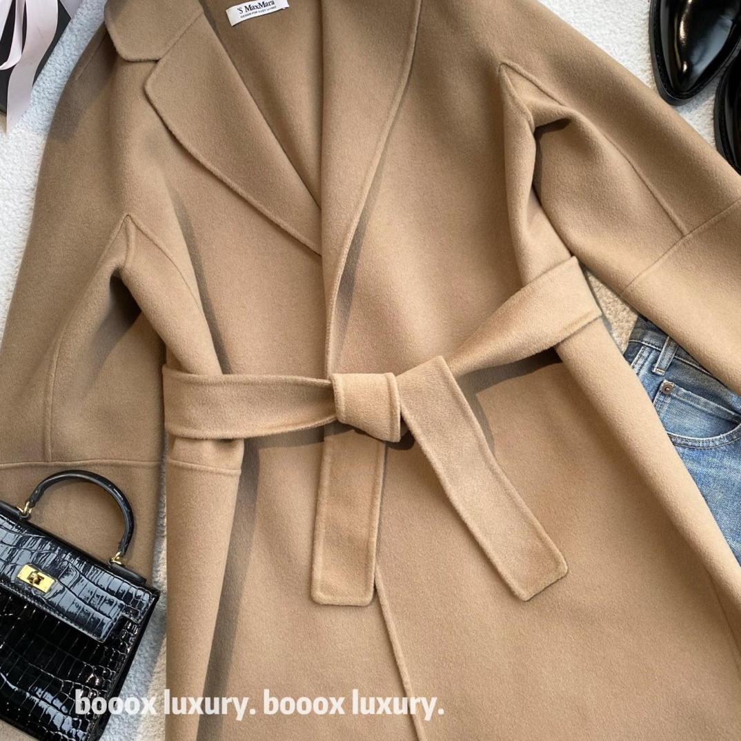 95新 MaxMara pp1533 绵羊毛 驼色腰带大衣 38码