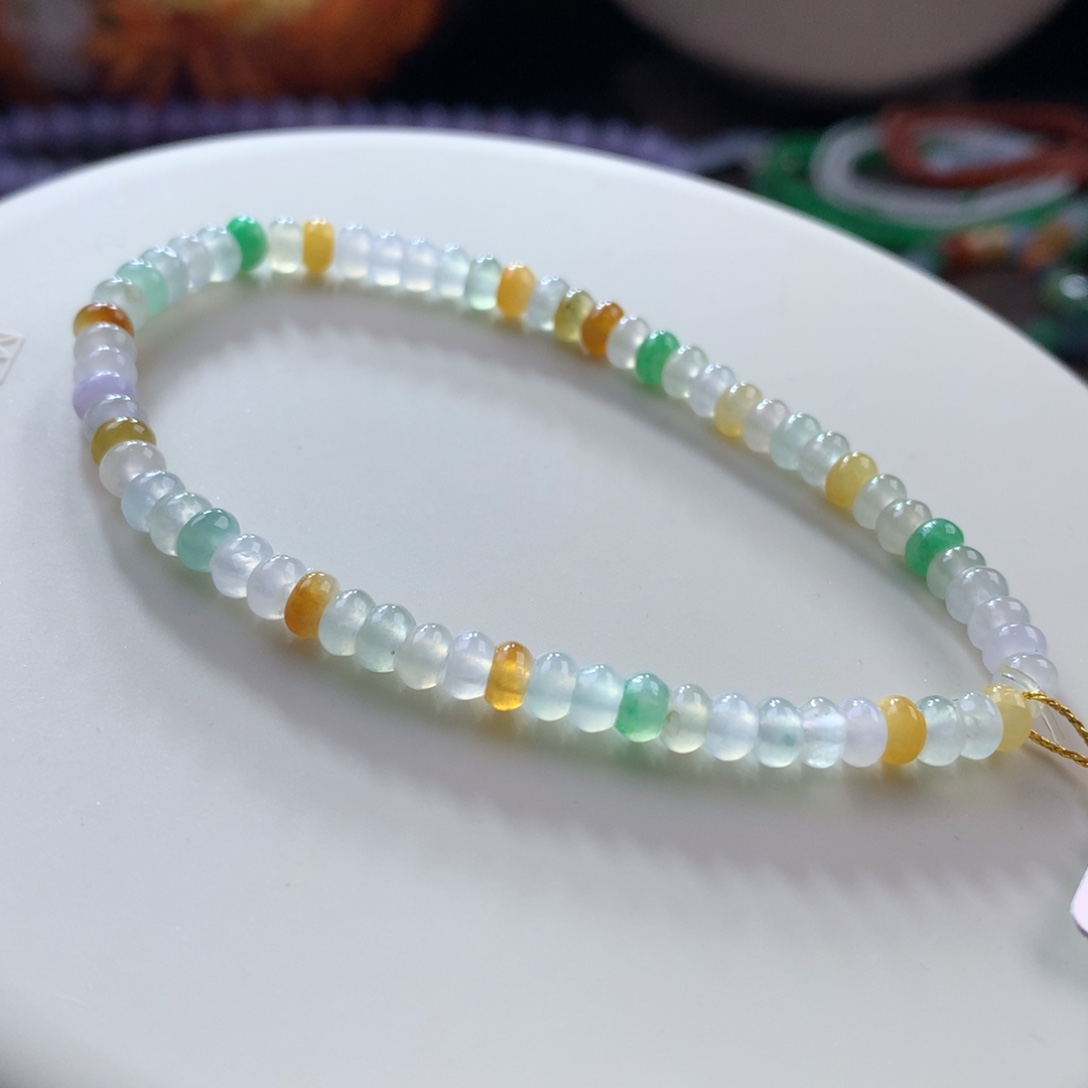 翡翠手链未镶嵌新粉福利大漏 冰种多宝算盘