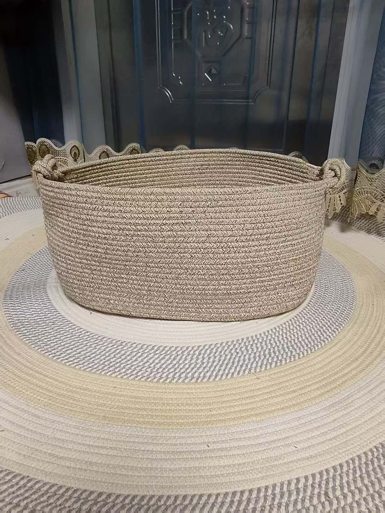 花咖长方棉绳灰色长方型杂物收纳整理筐