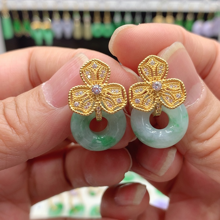 翡翠银S925镶嵌耳饰