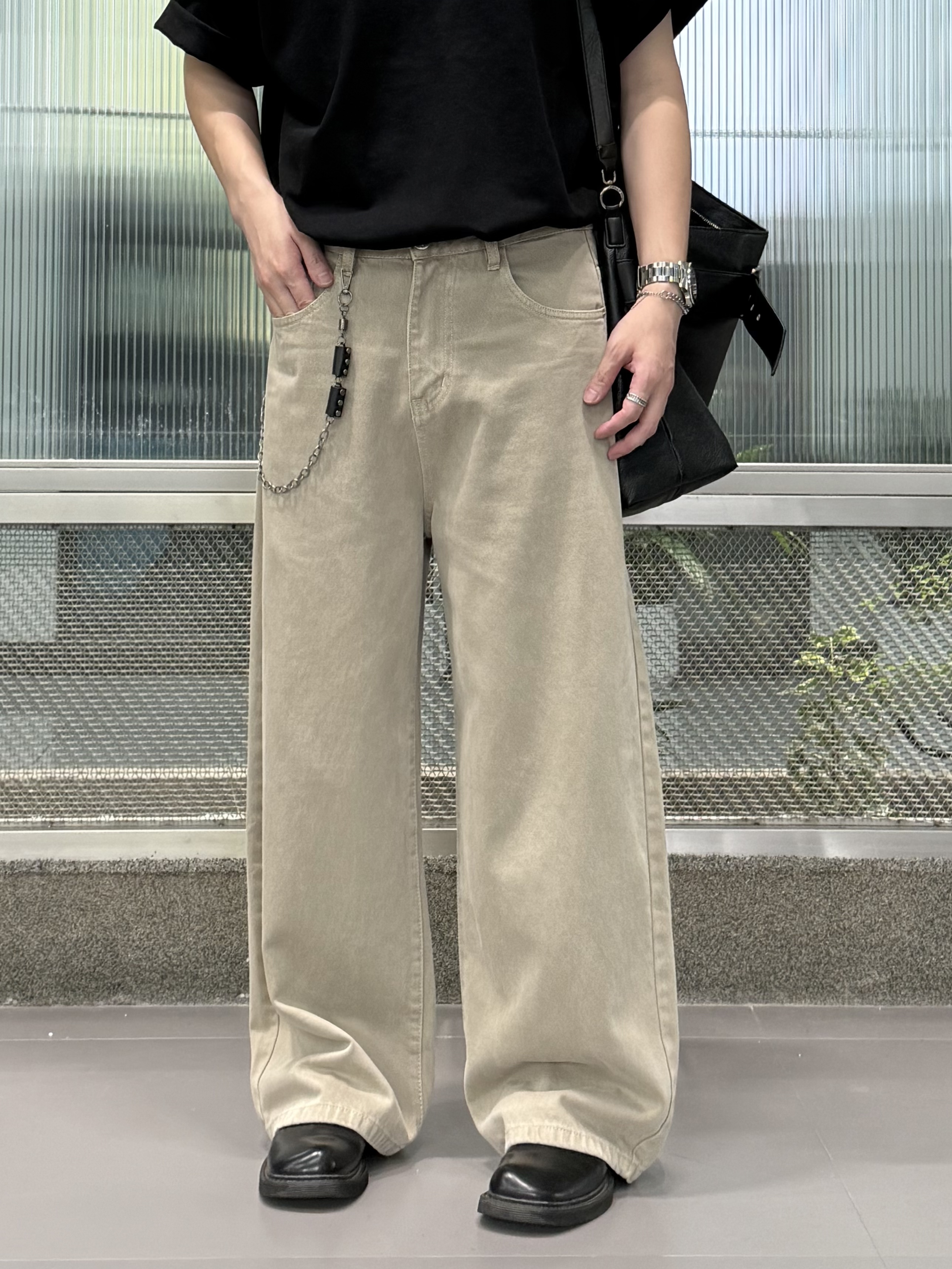 美式休闲风拉链直筒裤裤子牛仔裤宽松男士复古夏季休闲裤00504