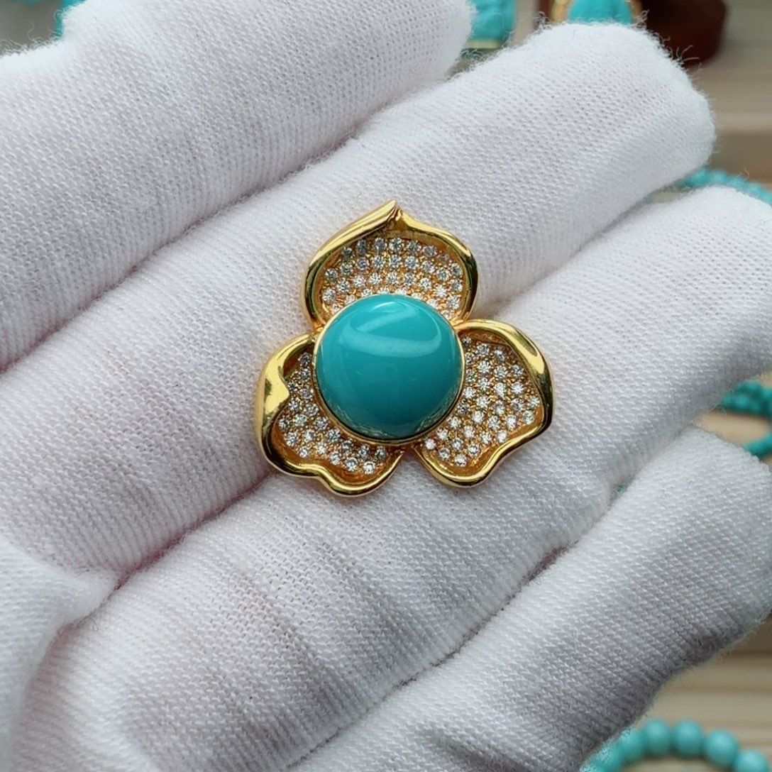 绿松石18K金镶嵌珠宝奇石