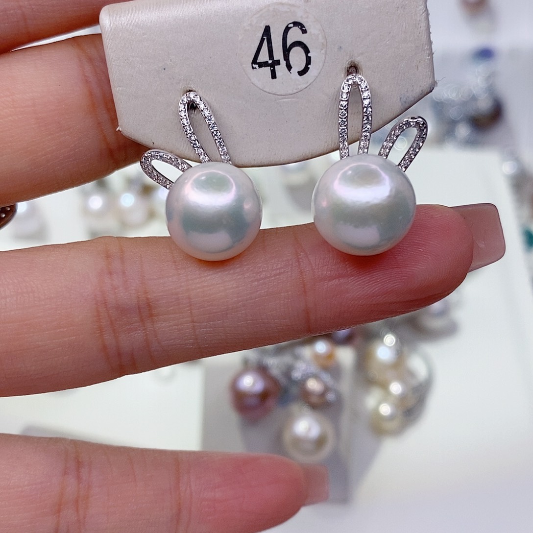 文***@淡水珍珠耳饰银S925镶嵌