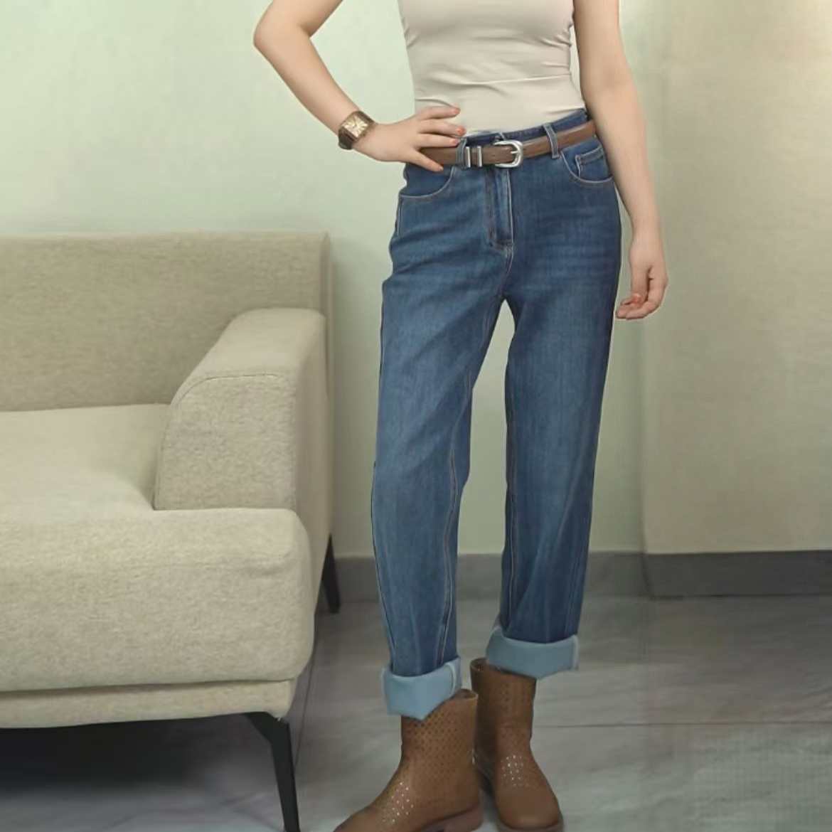 窄版直筒牛仔裤女2025新款四面弹高腰显瘦百搭毛边韩版九分烟管裤