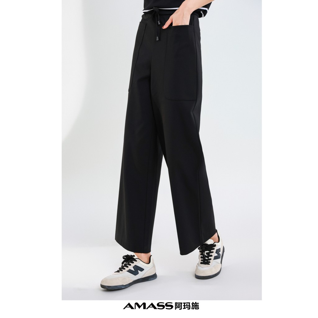 AMASS/阿玛施510019经典百搭休闲裤品质松紧腰舒适弯月工装裤通勤