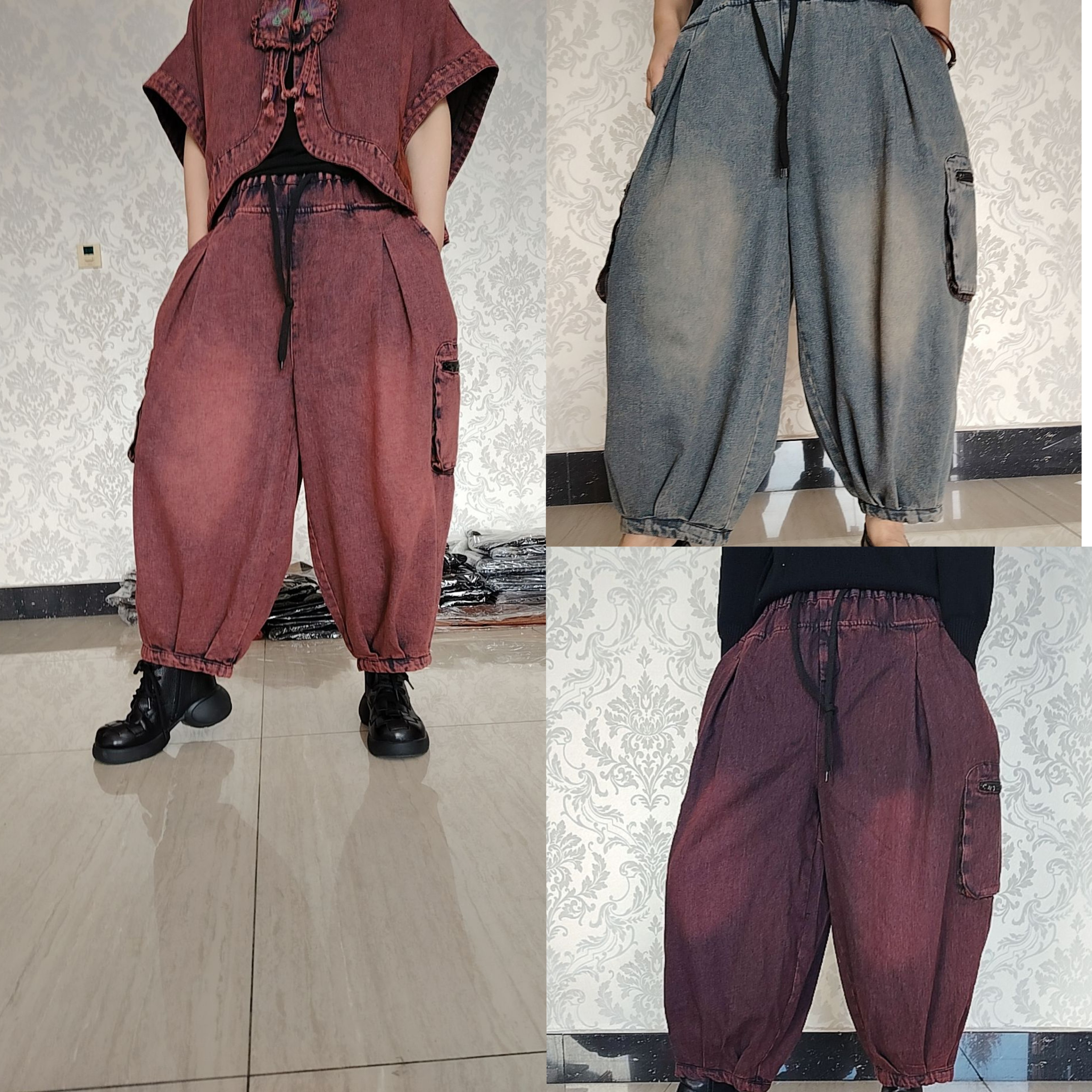 春款宽松时尚九分牛仔灯笼裤】【CK056】