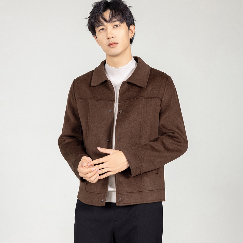 新款商务休闲短款男保暖手缝工艺毛呢大衣双面呢秋冬时尚男士外套