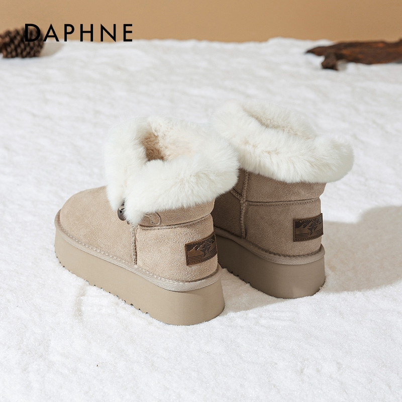 达芙妮毛毛雪地靴女冬季2025新款加绒短靴东北保暖棉鞋厚底面包鞋商品图