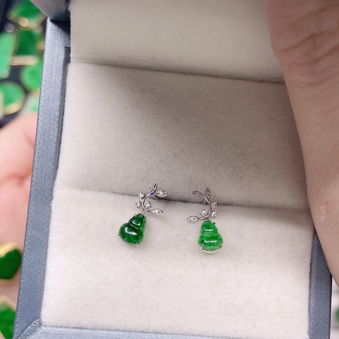 翡翠耳饰18K金镶嵌天然翡翠