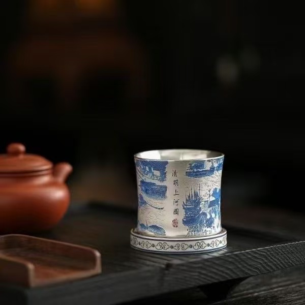鎏银清明上河图转转杯高档陶瓷主人杯礼盒装134