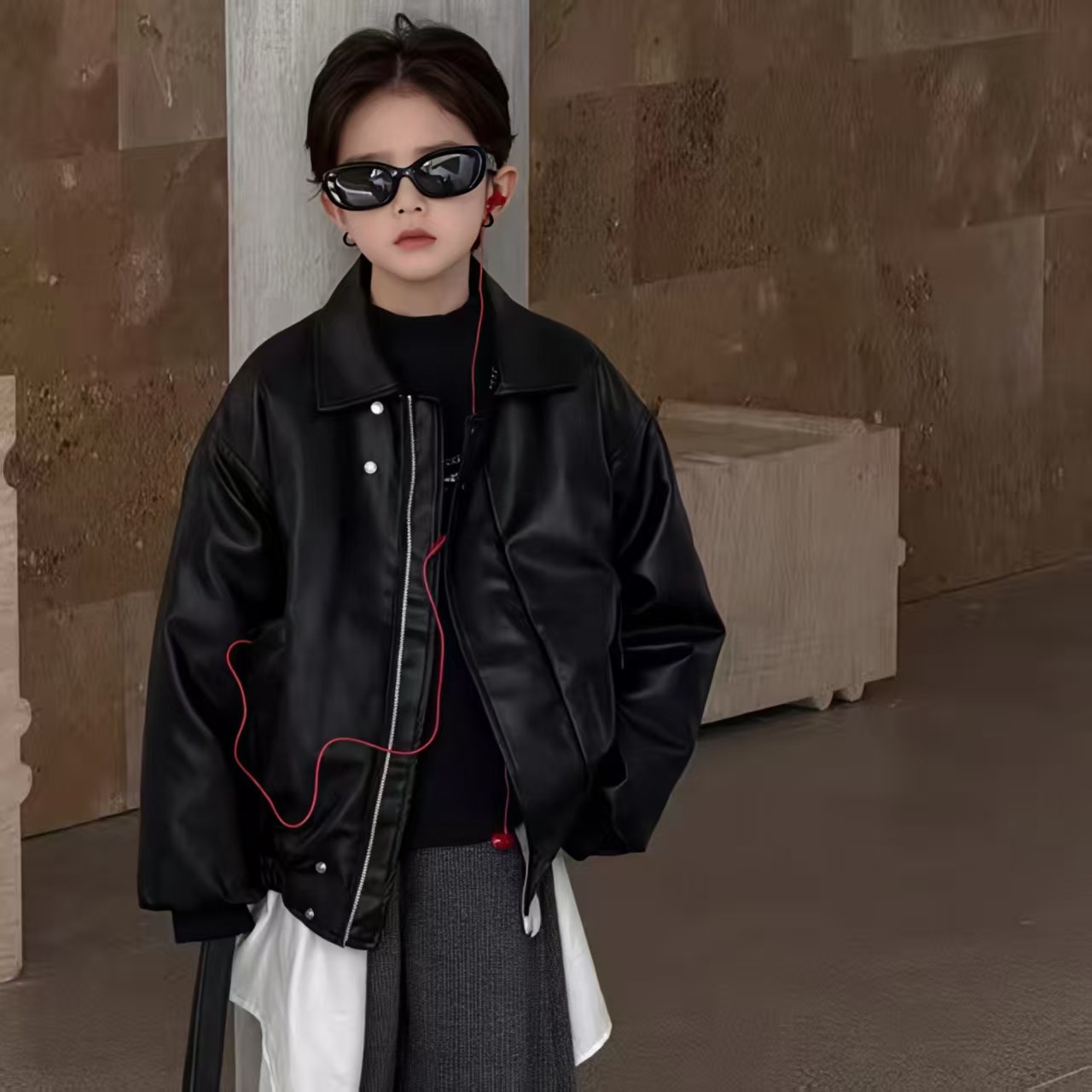 dadida/嗒嘀嗒男童潮裤帅气新款韩版个性皮衣加厚外套509800005