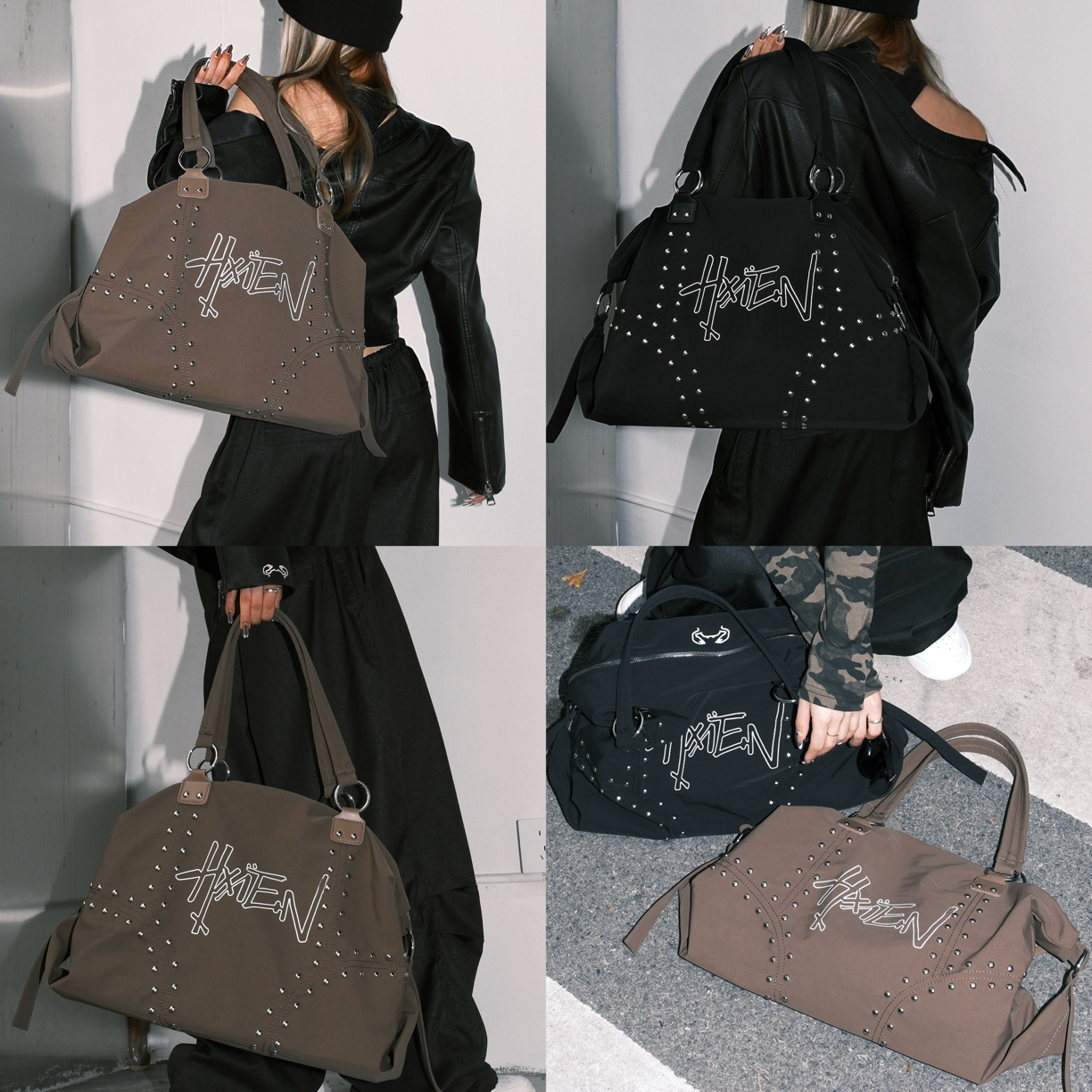 HXIEN柳钉托特包大容量手提包美式复古百搭多形态单肩包