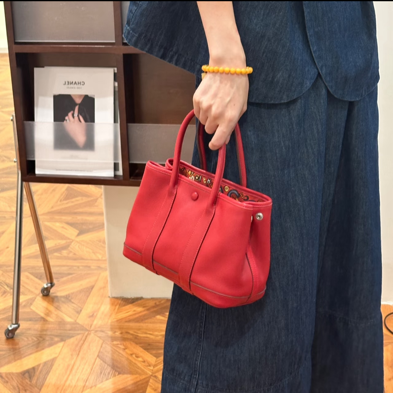 95新 Hermes/爱马仕 红色全皮内里缎面mini花园 J刻 51337