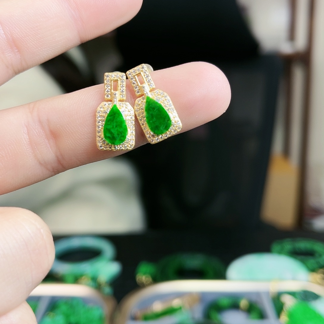 翡翠颈饰银S925镶嵌耳饰