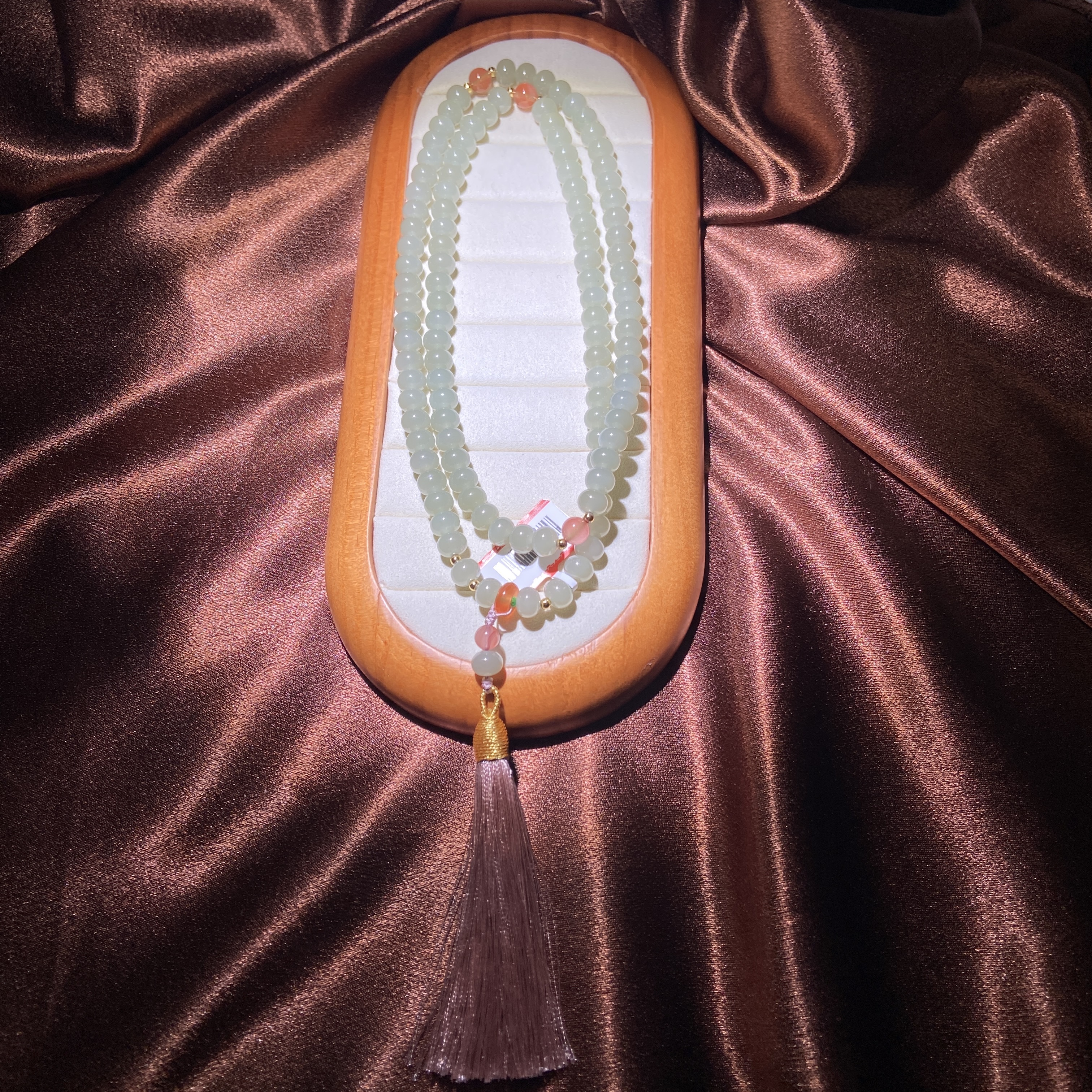 Q10487 和田玉算盘珠晴水长链约卡8mm