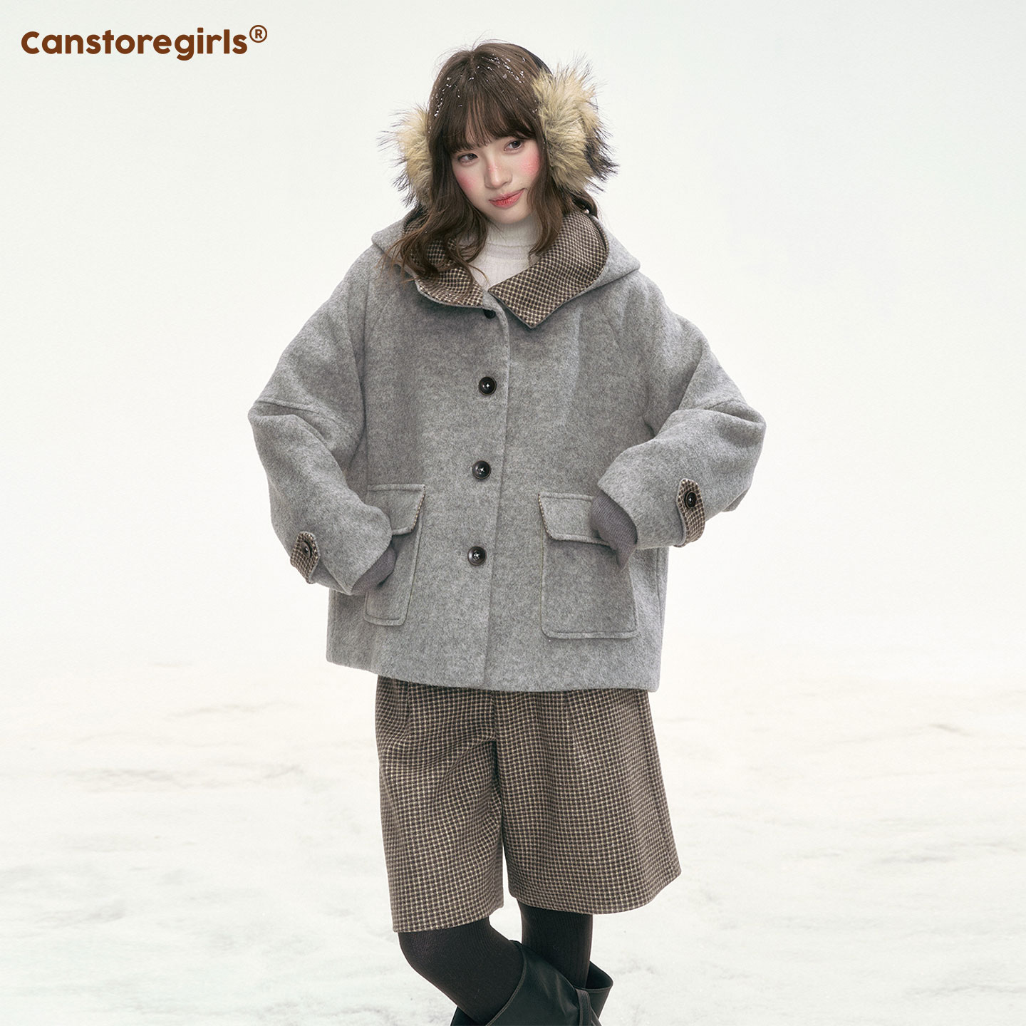 罐头士多所'灰雾软呢' 韩系温柔灰调毛呢外套