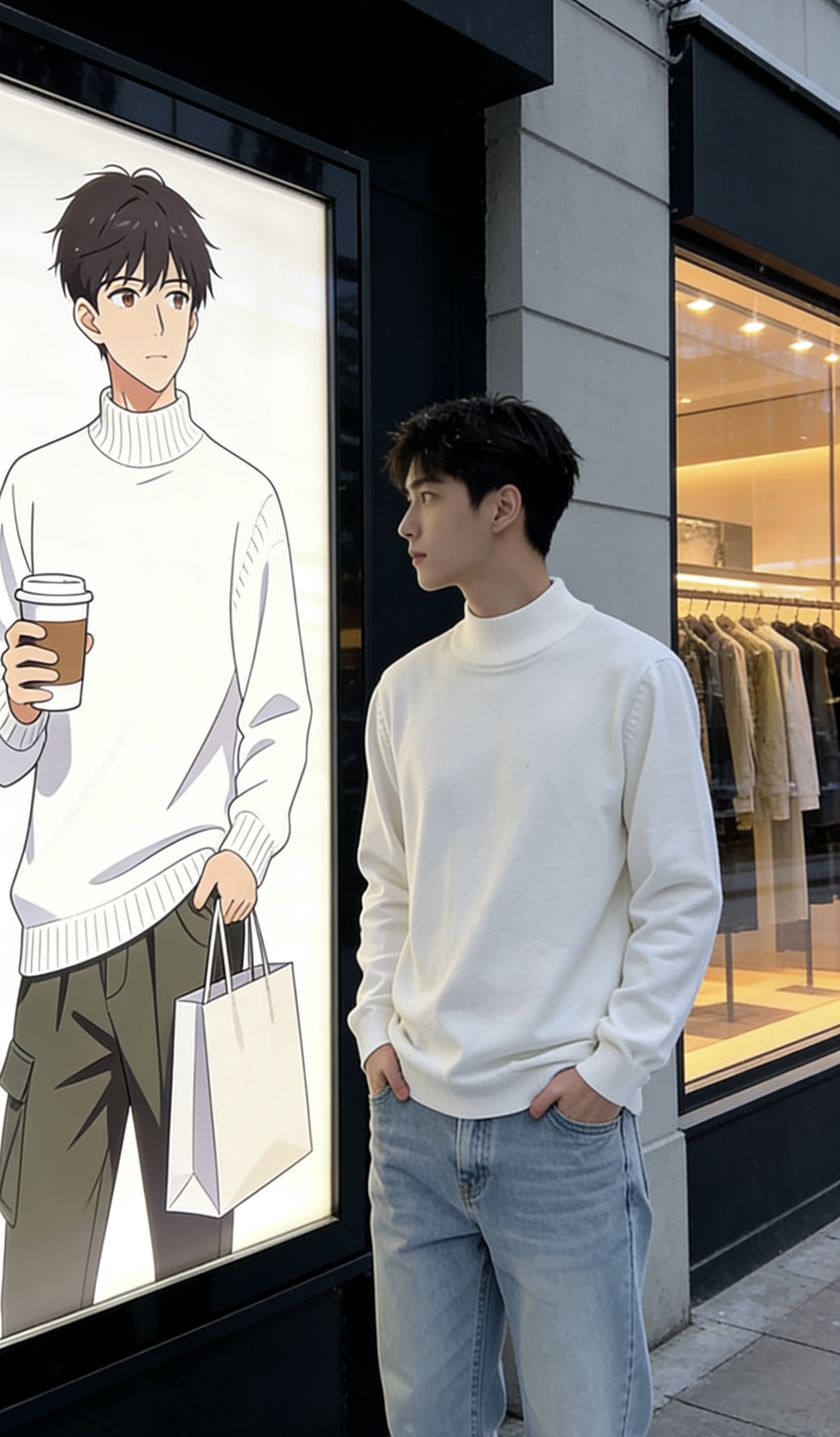 包芯纱毛料纯色衫半高领针织衫宽松型长袖毛衣套衫针织男士