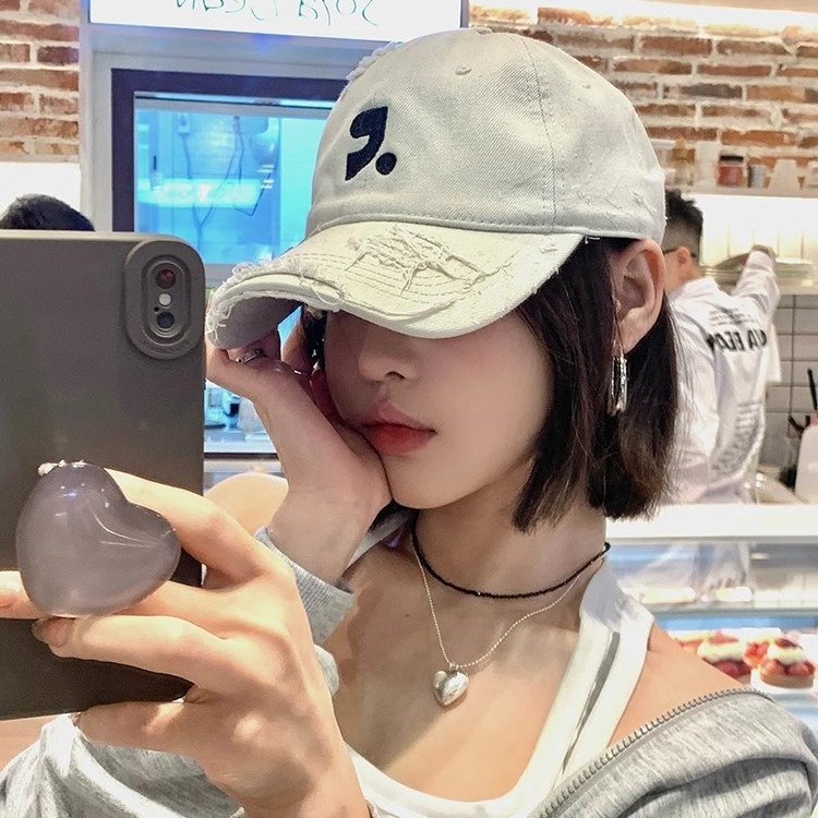 新款复古棒球帽女渐变牛仔破洞鸭舌帽春夏透气大头围男棒球帽