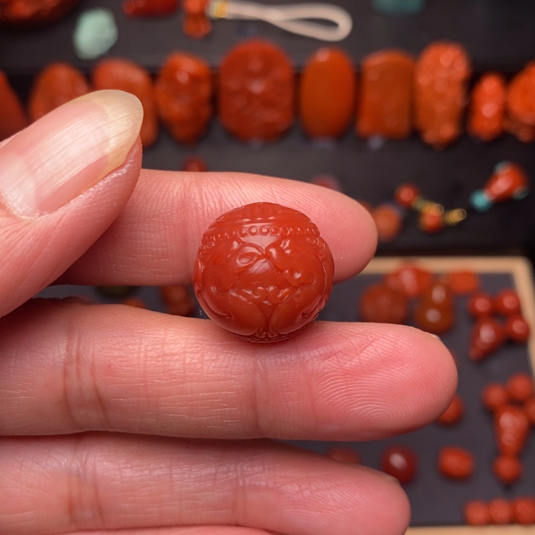 南红玛瑙锦红龙凤单珠1.8未镶嵌