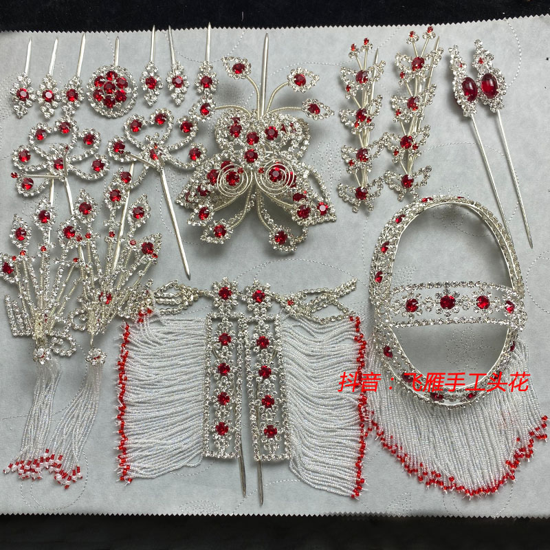 新款戏曲头面水钻套装京剧越剧豫剧青衣花旦小姐包头舞台演出头饰