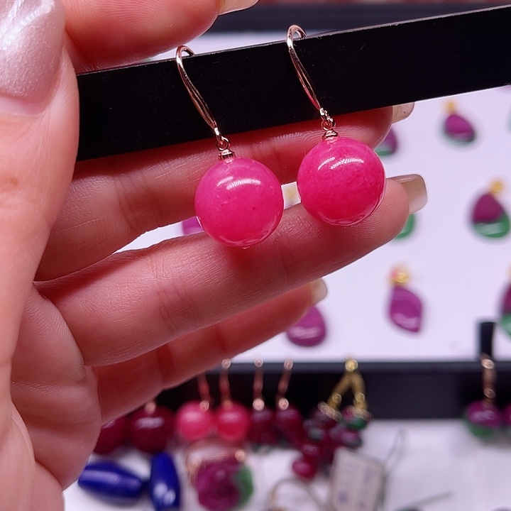 红宝石蔷薇耳坠卡长款14银S925镶嵌