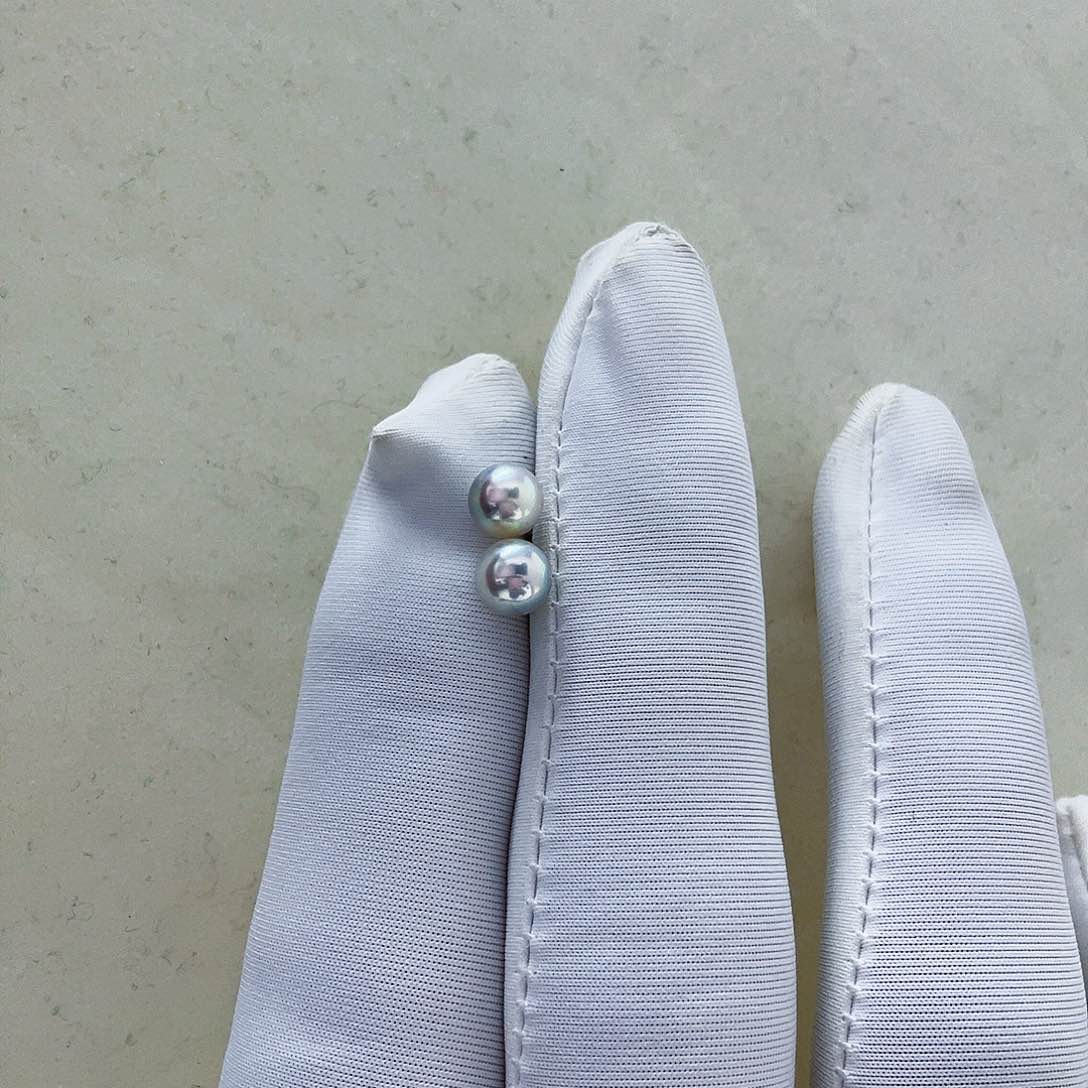 海水珍珠海水akoya真多麻色耳钉5-6mm银S925镶嵌