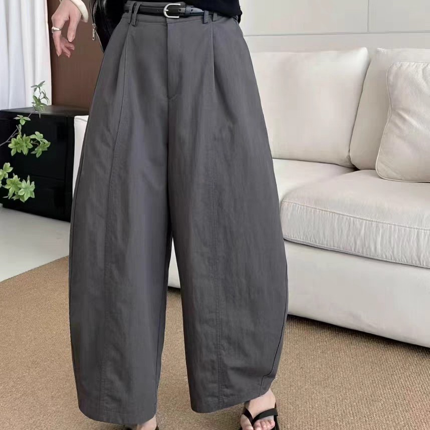 欧货小个子高腰束脚休闲弯刀裤女秋季2025新款宽松显瘦工装九分裤