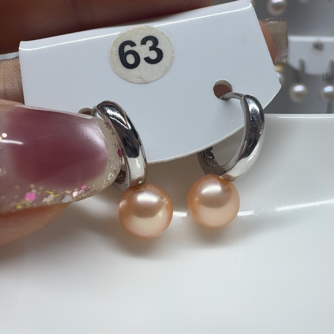 银S925镶嵌淡水珍珠耳饰珍珠7.5