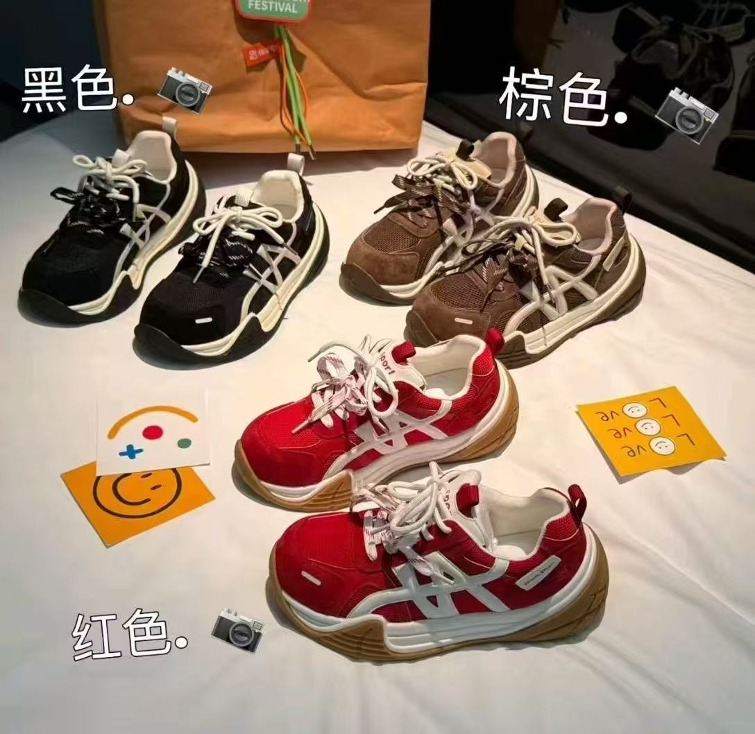 拼接增高系带德训鞋时尚休闲鞋网面厚底时尚潮流夏季