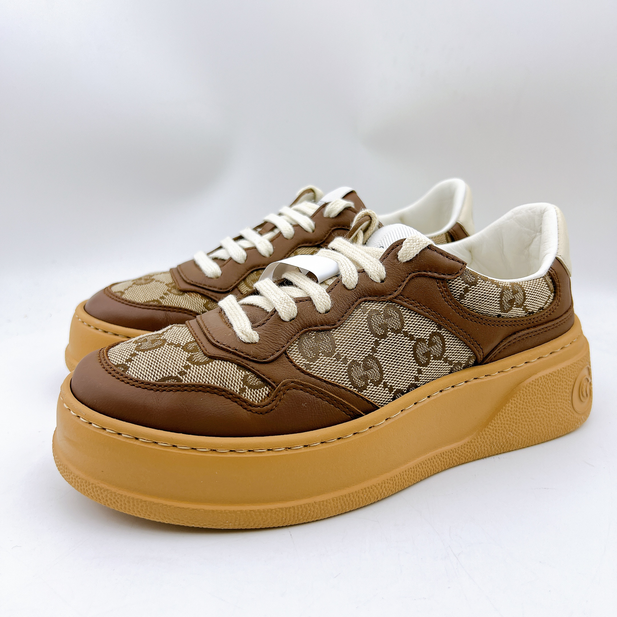95新 GUCCI/古驰 35码/经典焦糖色饼干鞋/BM00584