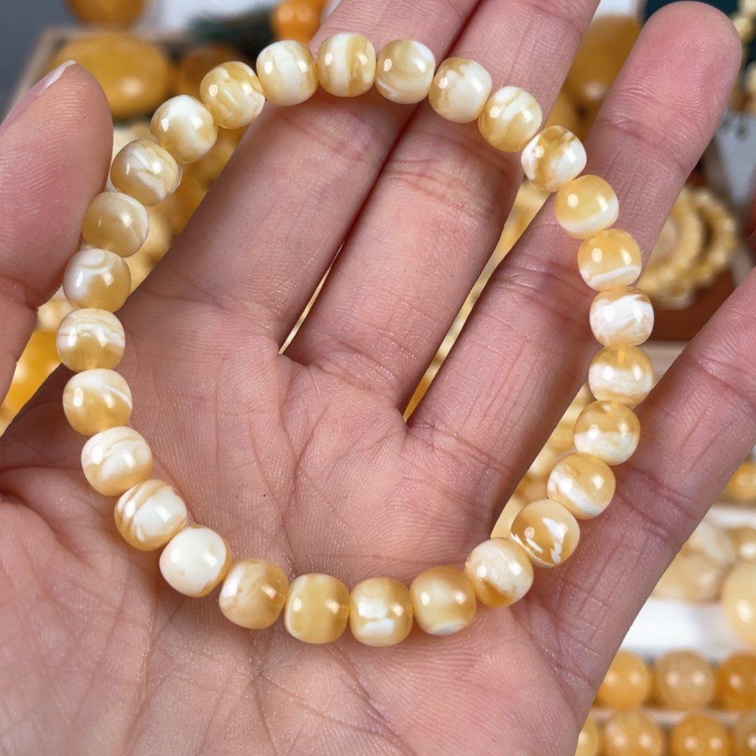 蜜蜡手链未镶嵌虎皮老型手链7mm+