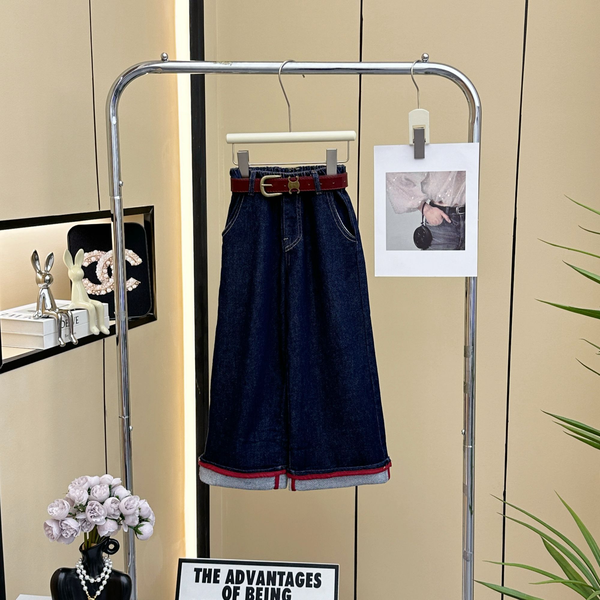 【糖宝魔豆】女童复古深蓝色阔腿牛仔裤2025秋季新款高腰宽松阔腿裤
