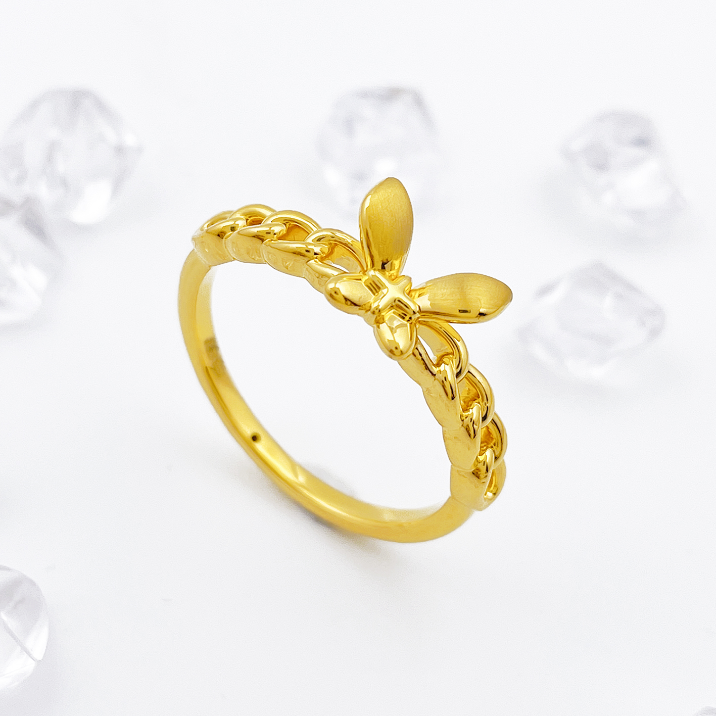 【飘飘严选】足金999 链环蝴蝶戒指1.04 11圈口