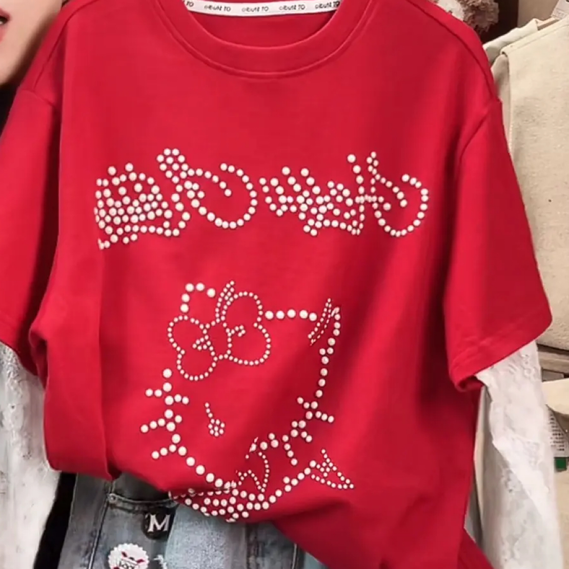 女童新款韩版卡通印花重工假两件上衣