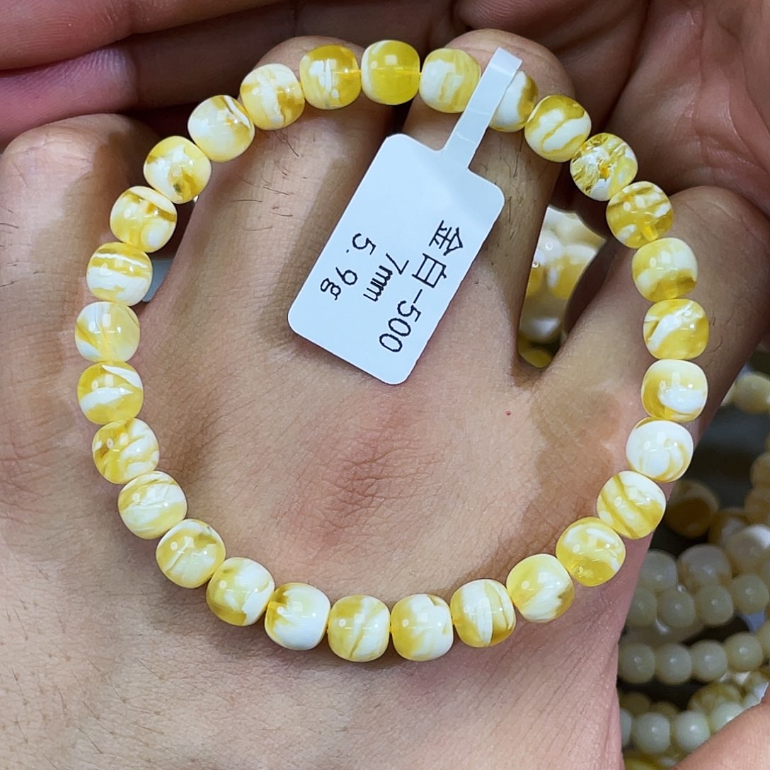 琥珀未镶嵌手链金白拉丝7m