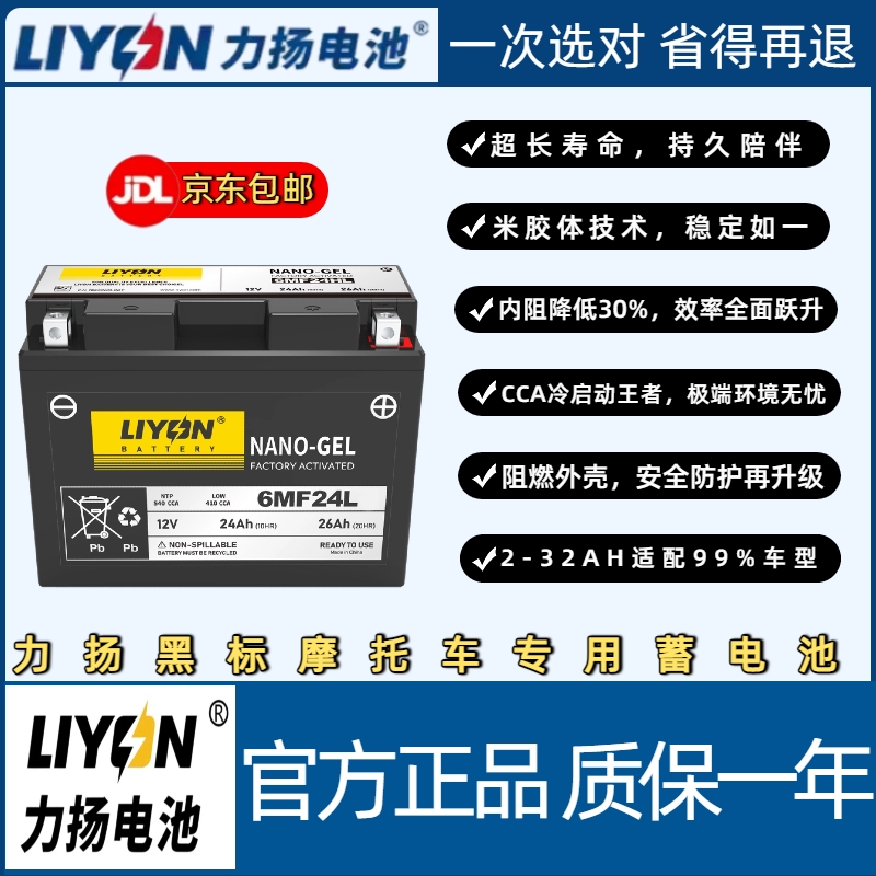 力扬新黑标系列【5~14AH】适配99%车型摩托车12V通用电瓶蓄电池