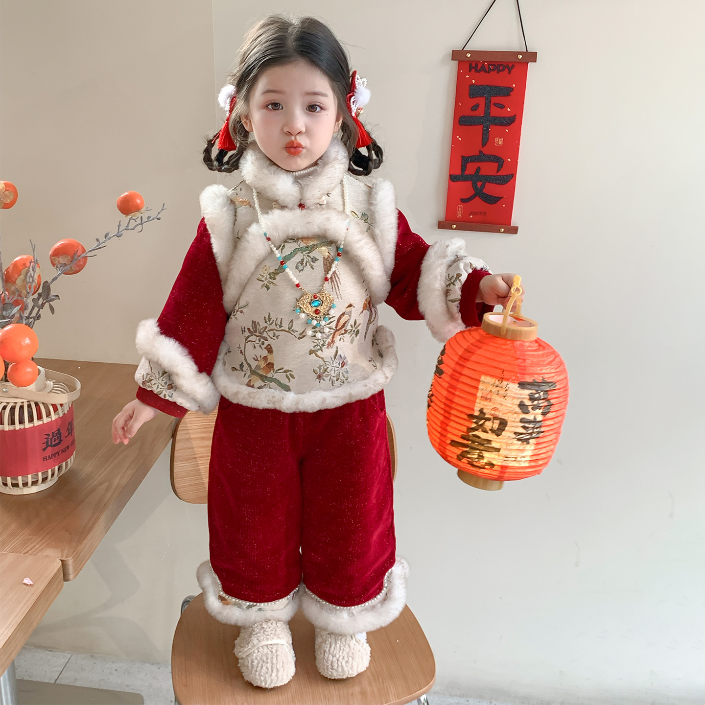 女童新中式国风汉服套装儿童女宝小童喜庆过年衣服拜年服加厚唐装