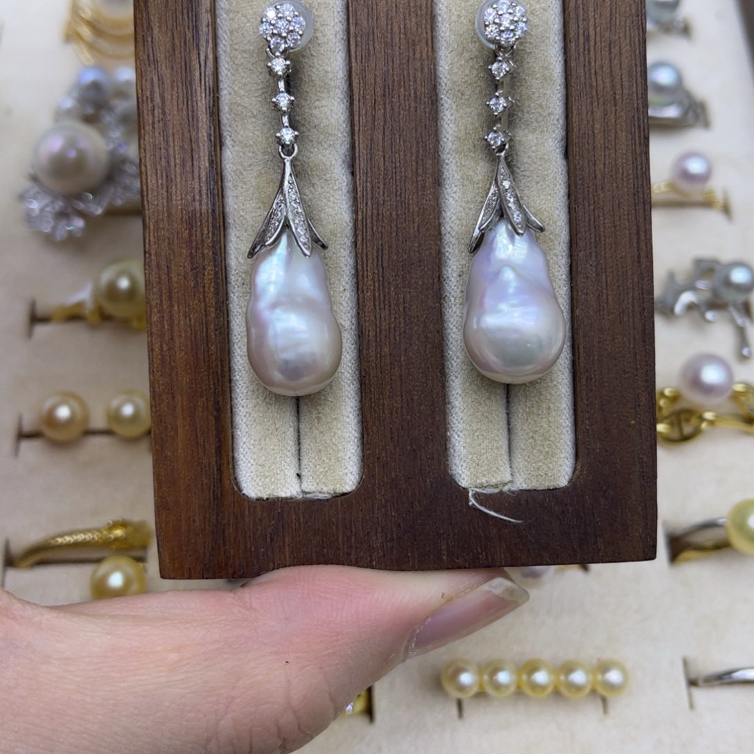 耳饰银S925镶嵌淡水珍珠